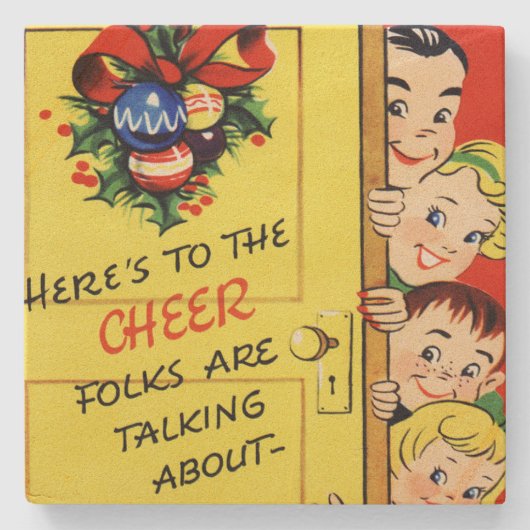 ヴィンテージのクリスマスの応援 ストーンコースター (正面)