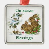 ヴィンテージのクリスマスの恵みのバニー メタルオーナメント (正面)