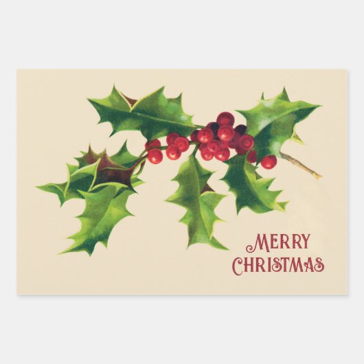 ヴィンテージのクリスマスの挨拶 ラッピングペーパーシート (正面)