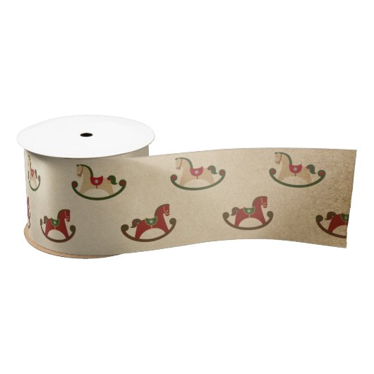 ヴィンテージのクリスマスの揺り木馬パターン サテンリボン (リール)
