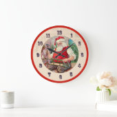 ヴィンテージのクリスマスの時計-そりを造るサンタ ラージ壁時計 (ホーム)