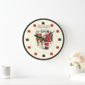 ヴィンテージのクリスマスの時計-トナカイにIつを食べ物を与えているサンタ ラージ壁時計 (ホーム)