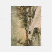 ヴィンテージのクリスマスの朝のそりの乗車 フリースブランケット (正面)