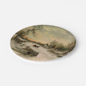 ヴィンテージのクリスマスの朝のそりの乗車 ペーパープレート (アングル)