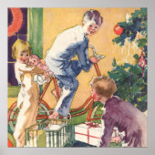 ヴィンテージのクリスマスの朝、プレゼントを持つ子供たち ポスター (正面)