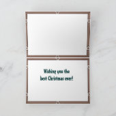 ヴィンテージのクリスマスの木版画、森林のスキーヤー シーズンカード (内部)