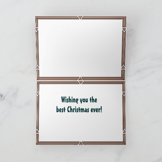 ヴィンテージのクリスマスの木版画、森林のスキーヤー シーズンカード (内部)