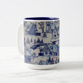 ヴィンテージのクリスマスの村のメリークリスマスの休日 ツートーンマグカップ (正面左)
