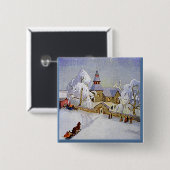 ヴィンテージのクリスマスの村教会場面ボタン 缶バッジ (正面&裏面)