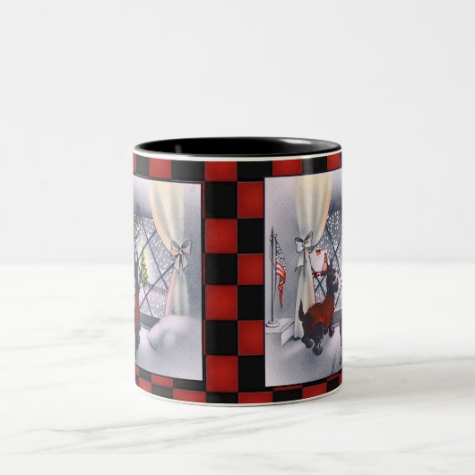 ヴィンテージのクリスマスの点検の愛国心が強いスコッチテリア犬 ツートーンマグカップ (中央)