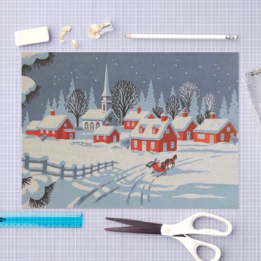 ヴィンテージのクリスマスの町の休日のティッシュ 薄葉紙 (クラフト)