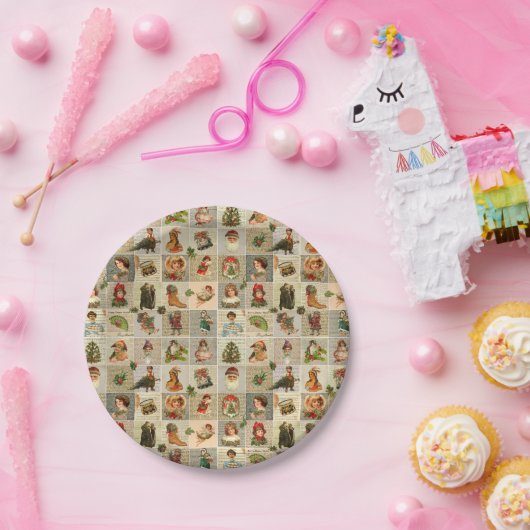 ヴィンテージのクリスマスの紙皿7つ ペーパープレート (パーティー)