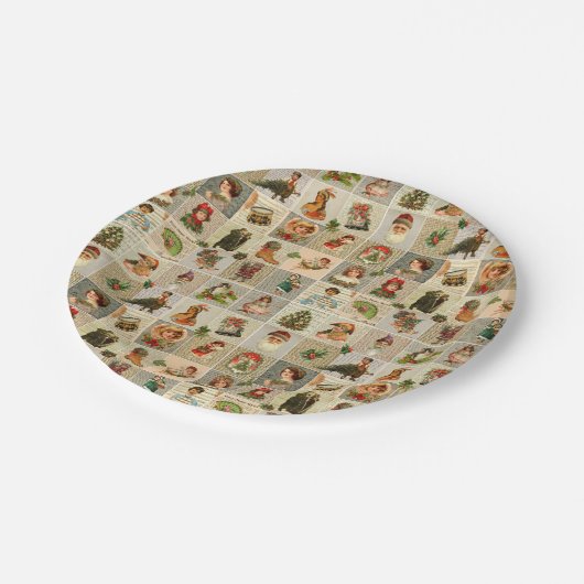 ヴィンテージのクリスマスの紙皿7つ ペーパープレート (アングル)