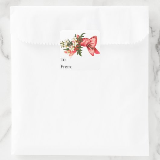 ヴィンテージのクリスマスの花束のギフトのラベル スクエアシール (バッグ)