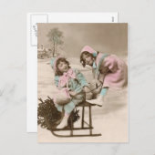 ヴィンテージのクリスマスの葉書の女の子をスレッドに シーズンポストカード (正面/裏面)