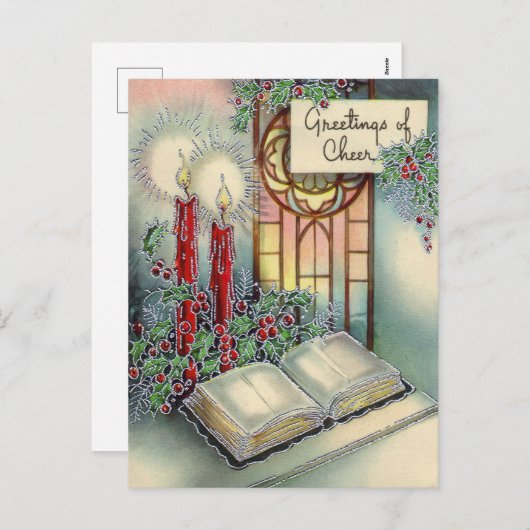 ヴィンテージのクリスマスの蝋燭および聖書の郵便はがき シーズンポストカード (正面/裏面)