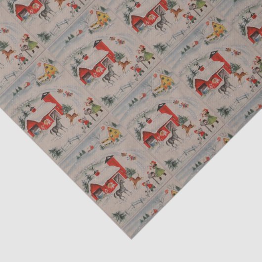 ヴィンテージのクリスマスの農場によってタイルを張られるパーティーのティッシュ 薄葉紙 (詳細)