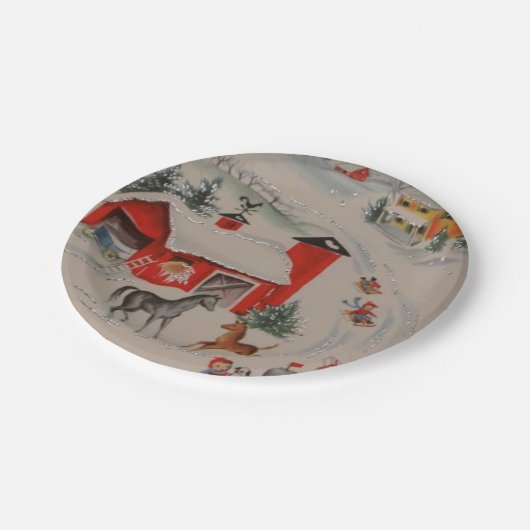 ヴィンテージのクリスマスの農場の休日のパーティのプレート ペーパープレート (アングル)