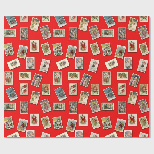 ヴィンテージのクリスマスの郵便はがきの包装紙 ラッピングペーパー (フラット)