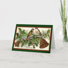 ヴィンテージのクリスマスの金ゴールド鐘および鳥 シーズンカード