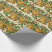 ヴィンテージのクリスマスの金ゴールド鐘及び凍結するヒイラギ ラッピングペーパー (角)