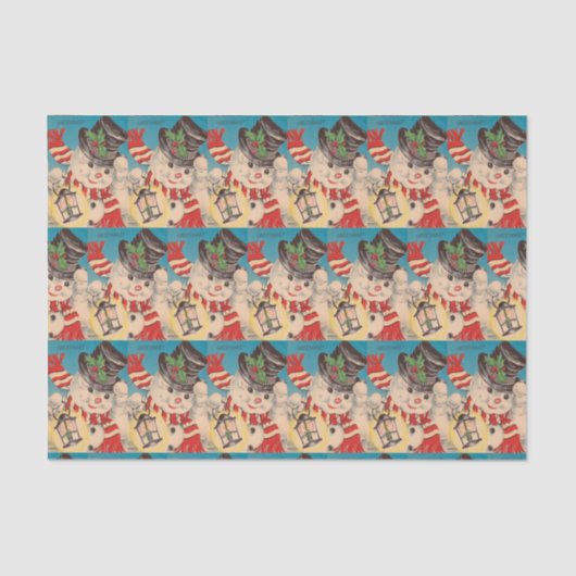 ヴィンテージのクリスマスの雪だるまによってタイルを張られるパーティーのティッシュ 薄葉紙 (正面)