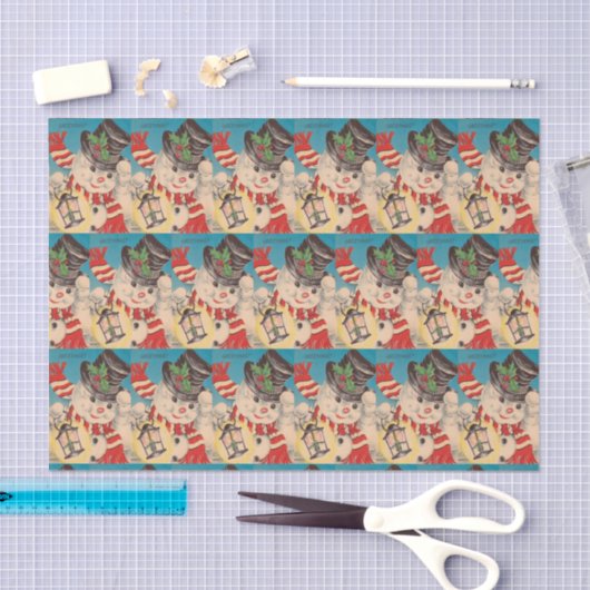 ヴィンテージのクリスマスの雪だるまによってタイルを張られるパーティーのティッシュ 薄葉紙 (クラフト)