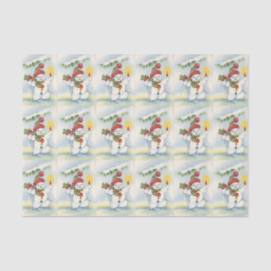 ヴィンテージのクリスマスの雪だるまのタイルのパーティーのティッシュ 薄葉紙 (正面)