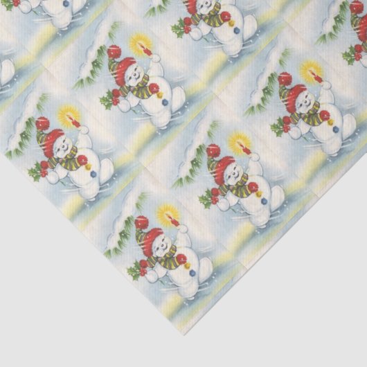 ヴィンテージのクリスマスの雪だるまのタイルのパーティーのティッシュ 薄葉紙 (詳細)