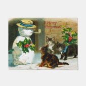 ヴィンテージのクリスマスの雪だるま猫の玄関マット ドアマット (正面)