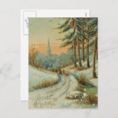 ヴィンテージのクリスマスの雪の道 シーズンポストカード (正面/裏面)