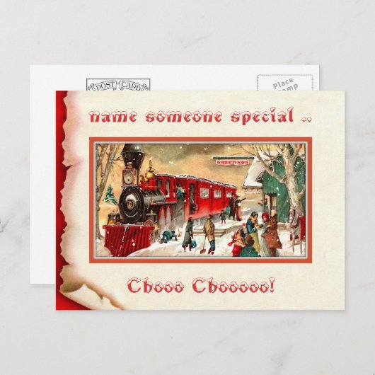 ヴィンテージのクリスマスの駅の郵便はがき シーズンポストカード (正面/裏面)