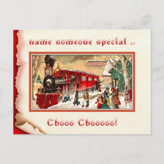 ヴィンテージのクリスマスの駅の郵便はがき シーズンポストカード (正面)