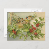 ヴィンテージのクリスマスの鳥の巣 シーズンポストカード (正面/裏面)