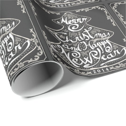 ヴィンテージのクリスマスの黒板の木のギフト包むこと ラッピングペーパー (ロールコーナー)