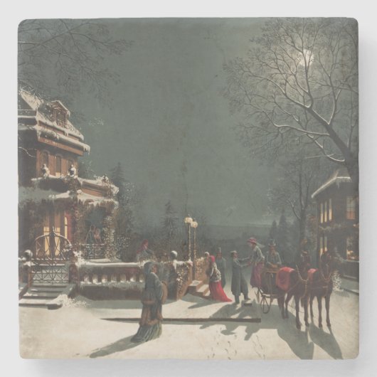 ヴィンテージのクリスマスイブのパーティー ストーンコースター (正面)