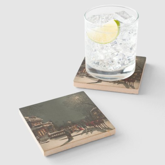 ヴィンテージのクリスマスイブのパーティー ストーンコースター (横)