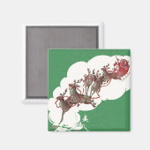 ヴィンテージのクリスマスイブ、レトロなサンタクロースのそり マグネット (正面/裏面)