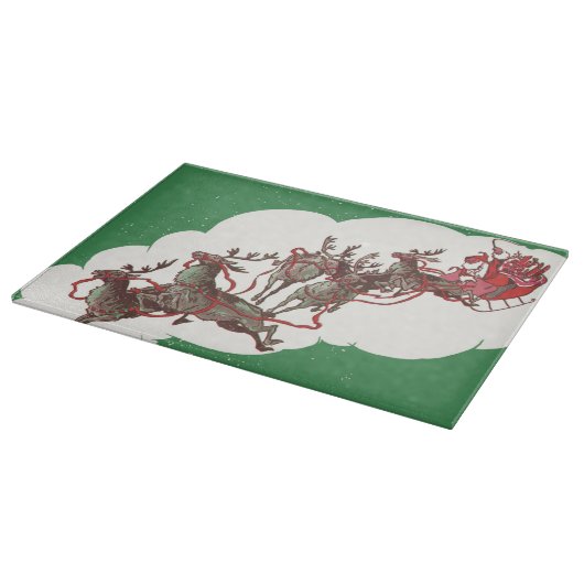 ヴィンテージのクリスマスイブ、レトロなサンタクロースのソリ カッティングボード (角)