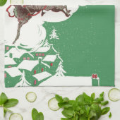 ヴィンテージのクリスマスイブ、レトロなサンタクロースのソリ キッチンタオル (折り畳み)