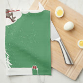 ヴィンテージのクリスマスイブ、レトロなサンタクロースのソリ キッチンタオル (四つ折り)