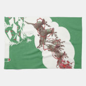 ヴィンテージのクリスマスイブ、レトロなサンタクロースのソリ キッチンタオル (横)