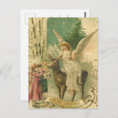 ヴィンテージのクリスマスエンジェルと子供たちとホリデーシーズン ポストカード (正面/裏面)