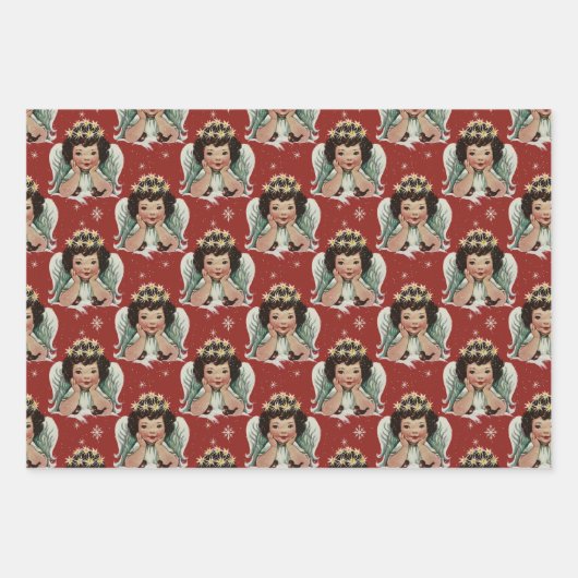 ヴィンテージのクリスマスエンジェル ラッピングペーパーシート (正面)