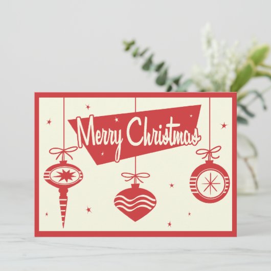 ヴィンテージのクリスマスオーナメントのパーティの招待状 招待状 (スタンド正面)