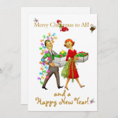 ヴィンテージのクリスマスカップルのメリークリスマスの挨拶 シーズンカード (正面/裏面)