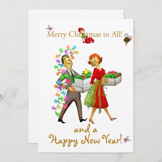 ヴィンテージのクリスマスカップルのメリークリスマスの挨拶 シーズンカード (正面/裏面)