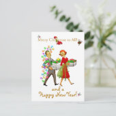 ヴィンテージのクリスマスカップルのメリークリスマスの挨拶 ポストカード (スタンド正面)