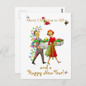 ヴィンテージのクリスマスカップルのメリークリスマスの挨拶 ポストカード (正面/裏面)