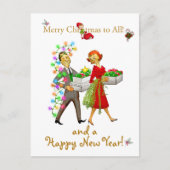ヴィンテージのクリスマスカップルのメリークリスマスの挨拶 ポストカード (正面)